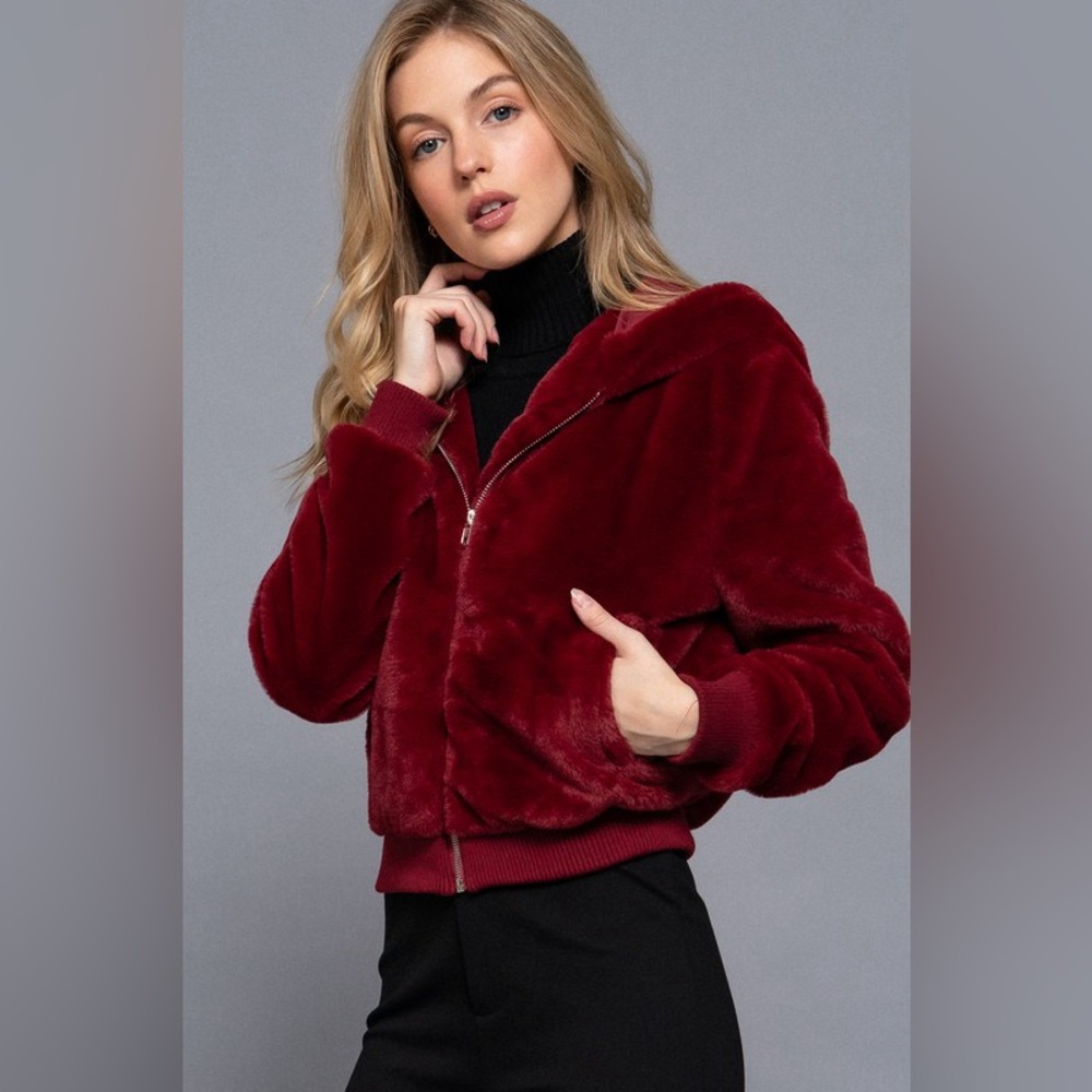 Faux Fur Hooded Zip Up